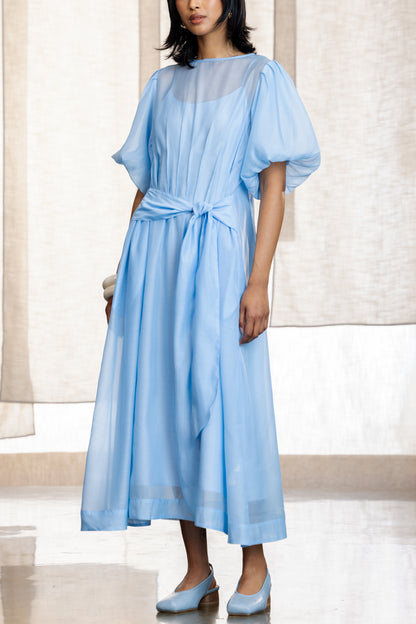 Huda Pleat Detail Sheer Midi Dress