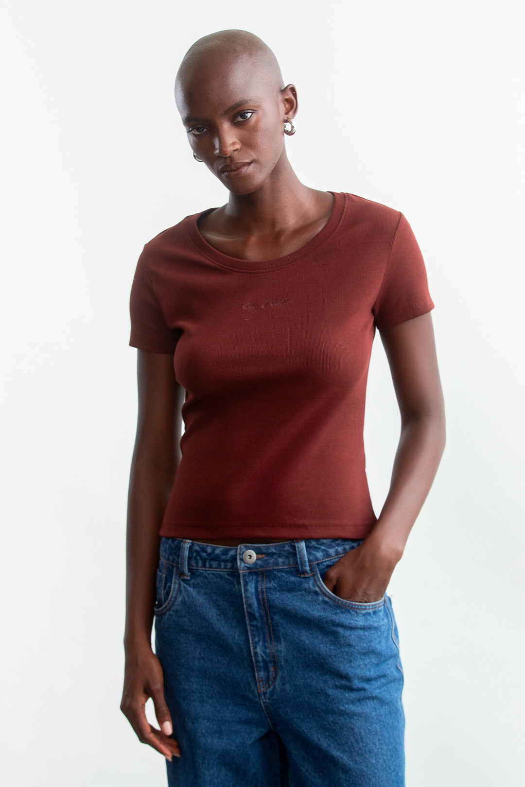 Courtney Rib T-Shirt _ 162434 _ Brown