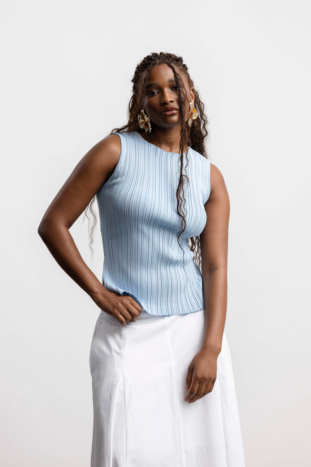 Lindiwe Sleevless Rib Knit _ 169644 _ Blue Texture