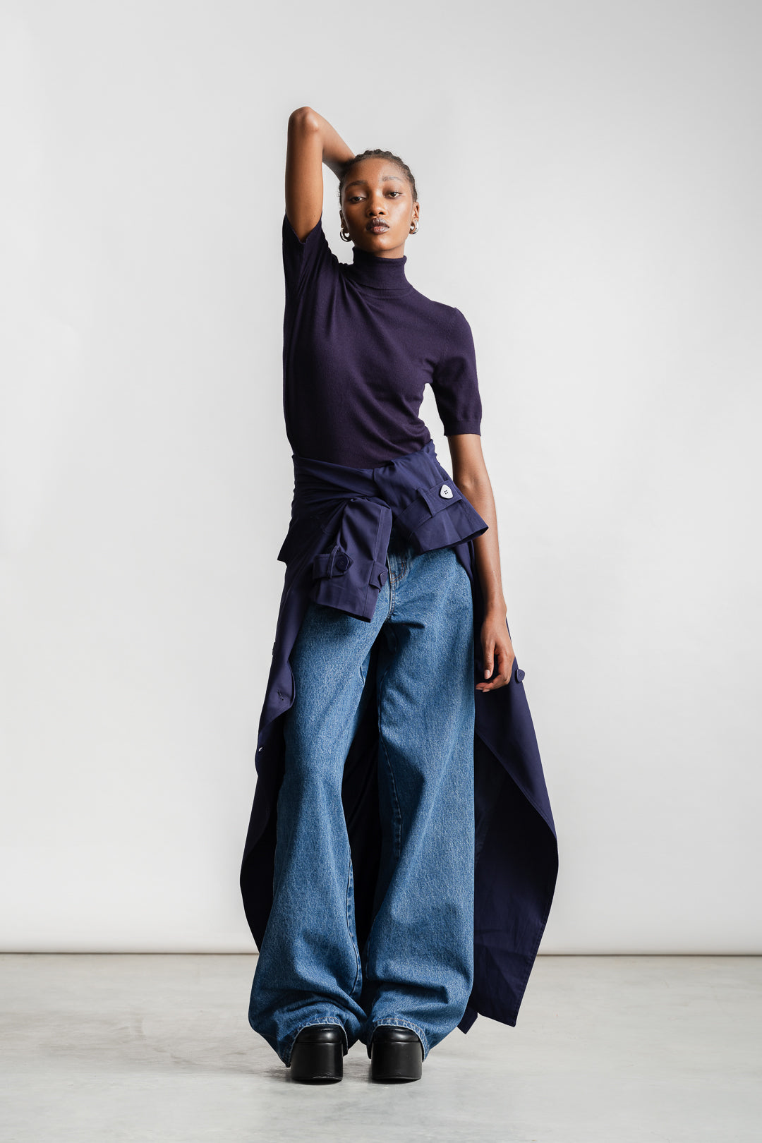 Nadia Polo Neck Ballerina Sleeve _ 160086 _ Navy