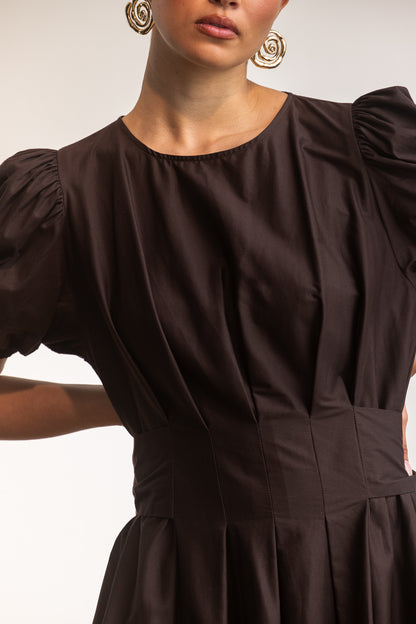 Kavita Puff Sleeve Midi _ 173163 _ Chocolate