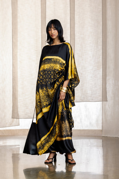 Fara Satin Drewcord Kaftan Dress