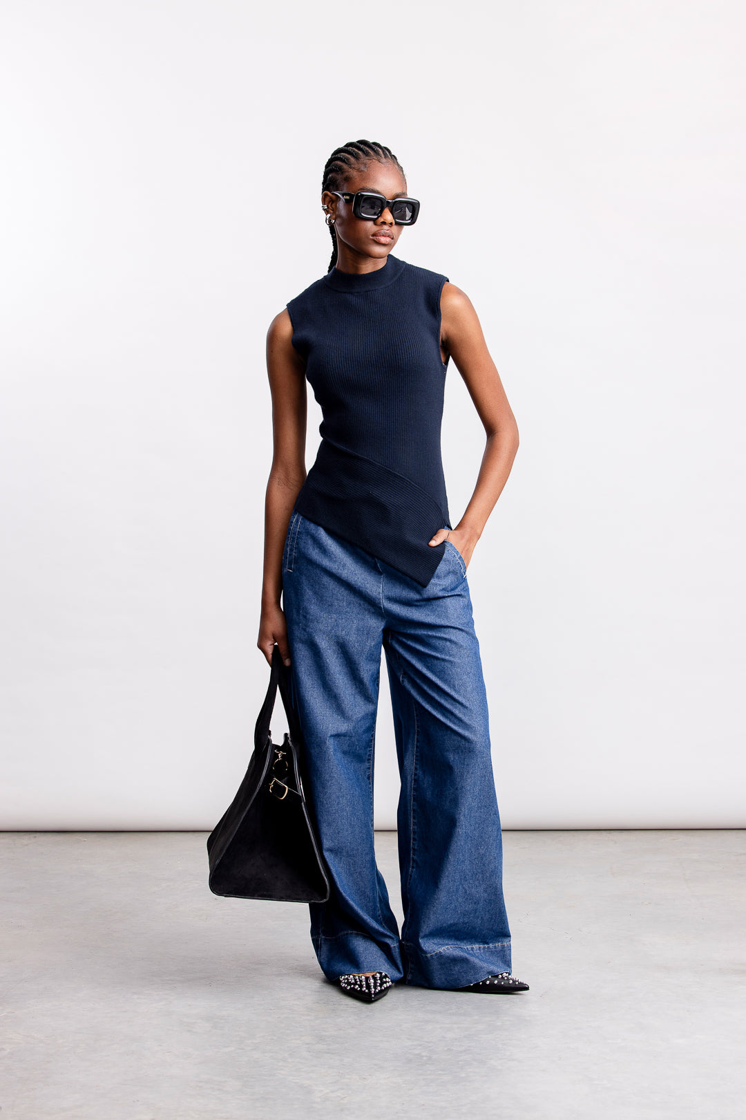 Ziphozihle Assymetric Rib Top _ 163123 _ Navy