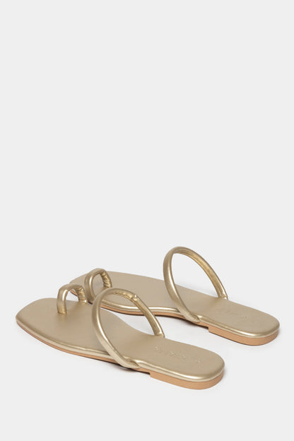 Fera Slide-In Sandals in metallic gold with single vamp strap and toe-post design.