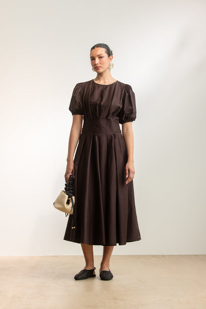 Kavita Puff Sleeve Midi _ 173163 _ Chocolate