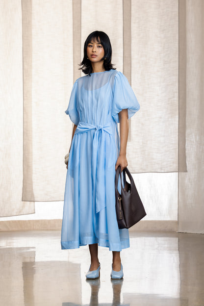 Huda Pleat Detail Sheer Midi Dress