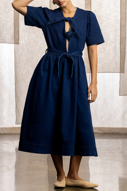Avuya Denim Tie Front Midi