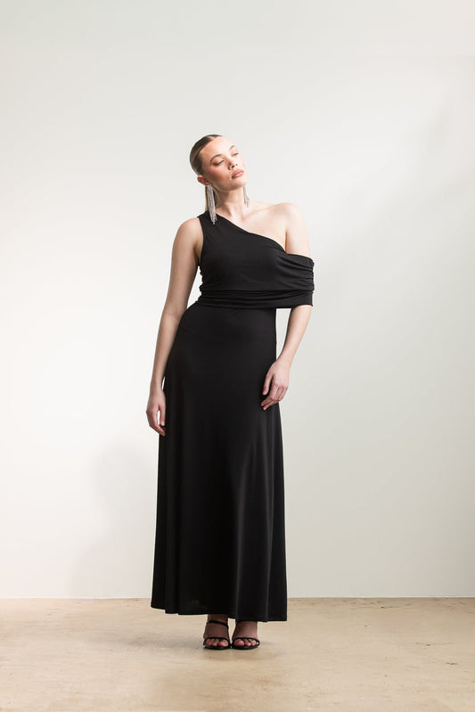 Alex One Shoulder Midi _ 168251 _ Black Texture