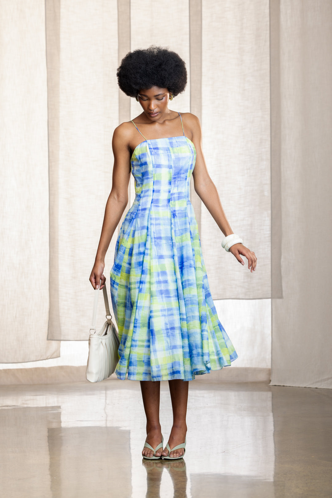 Rosalia Sheer Strappy A-Line Midi Dress