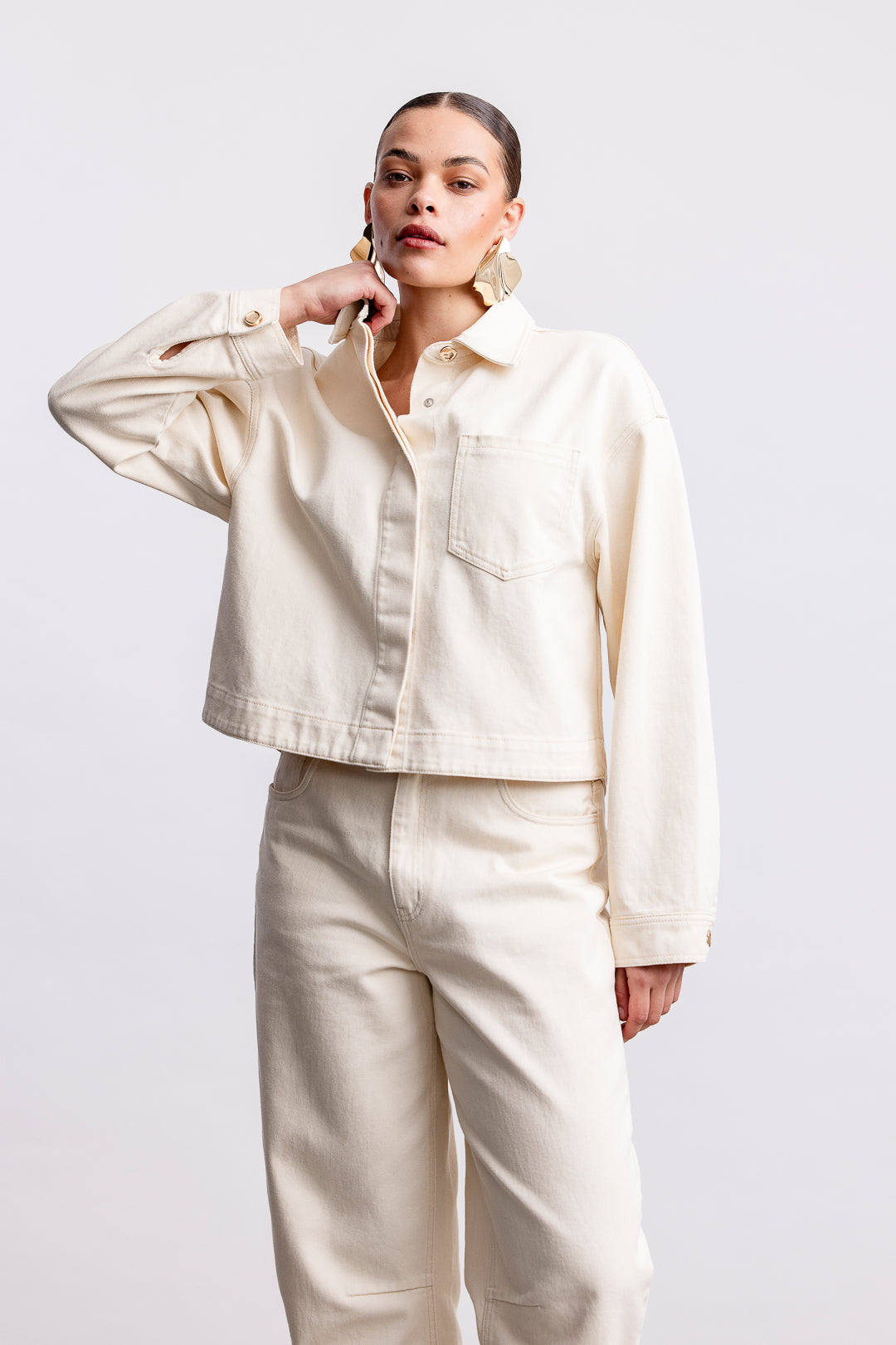 Charne Denim Shacket _ 168409 _ Ecru