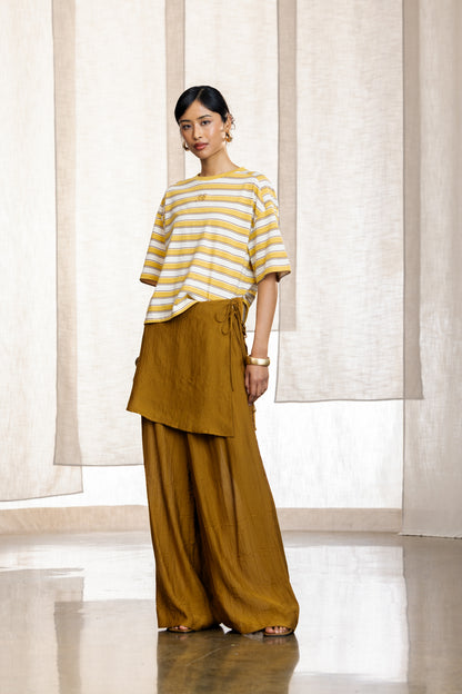 Arya Wide Leg Sheer Pant With Layering Wrap Skirt
