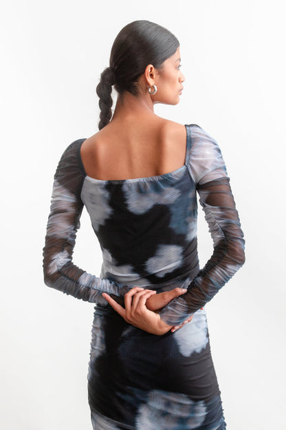 Remi Ruched Mesh Dress _ 157160 _ Black Texture