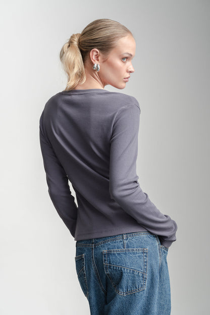 Kefilwe Scoop Neck Rib Top _ 162824 _ Charcoal