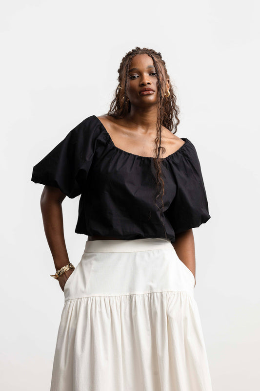 Peyton Puff Sleeve Blouse _ 168854 _ Black Texture
