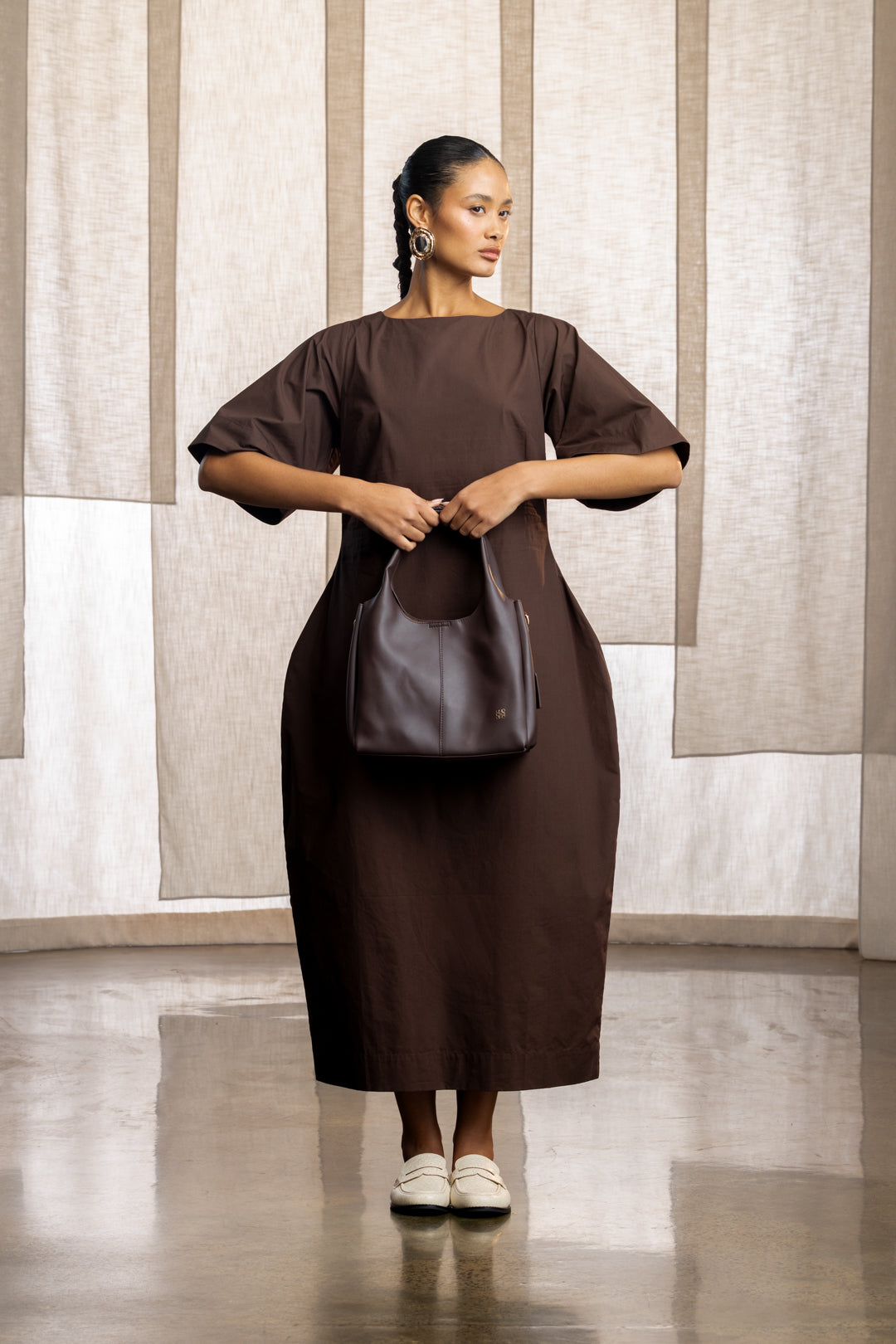 Nina 3/4 Sleeve Barrel Midi Dress
