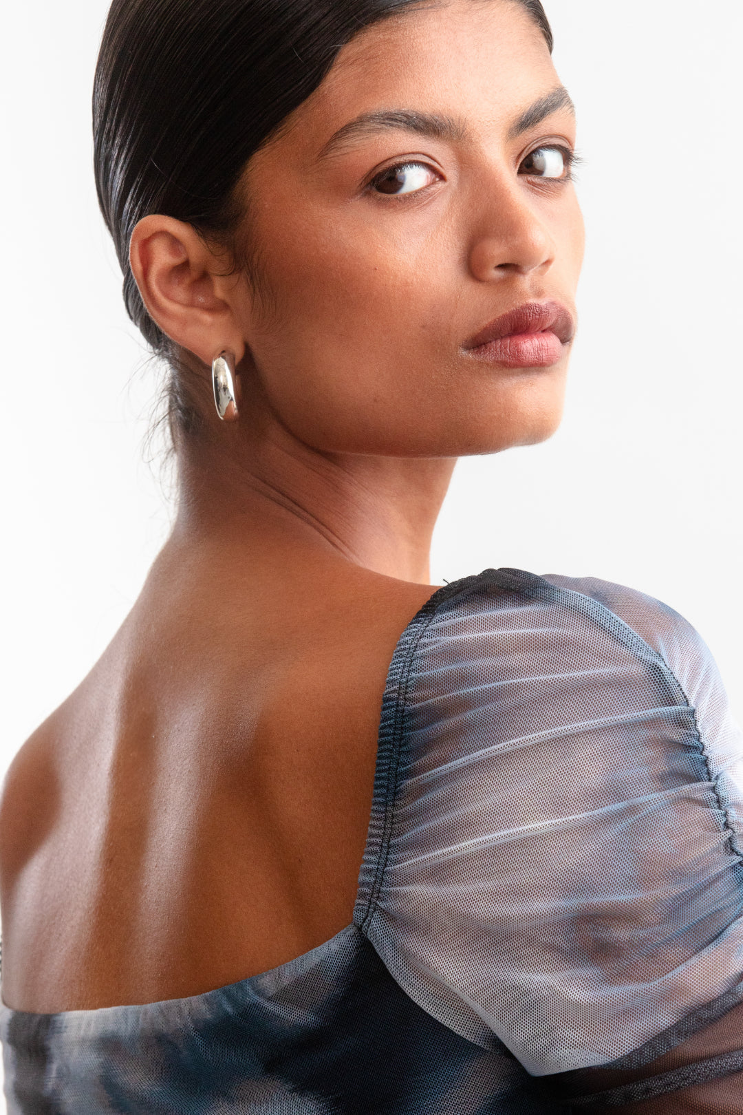 Remi Ruched Mesh Dress _ 157160 _ Black Texture