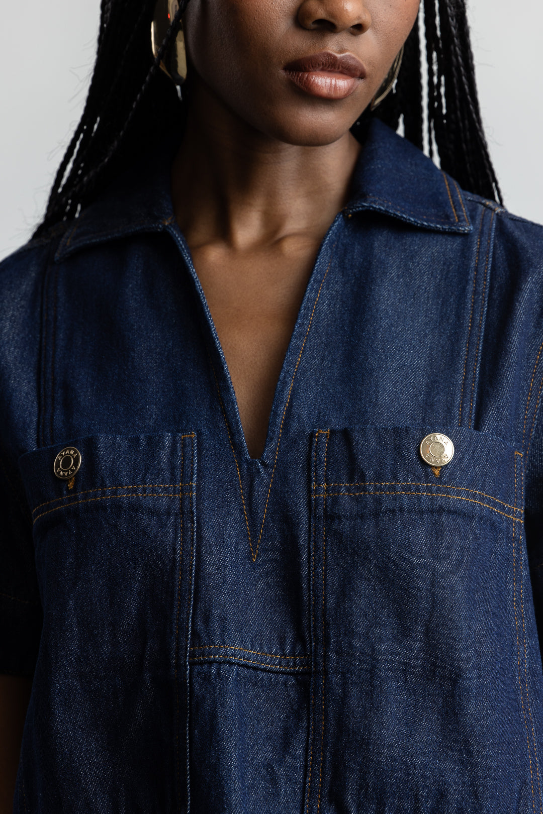 Ainsley Pop Over Denim Top _ 165867 _ Dark Blue