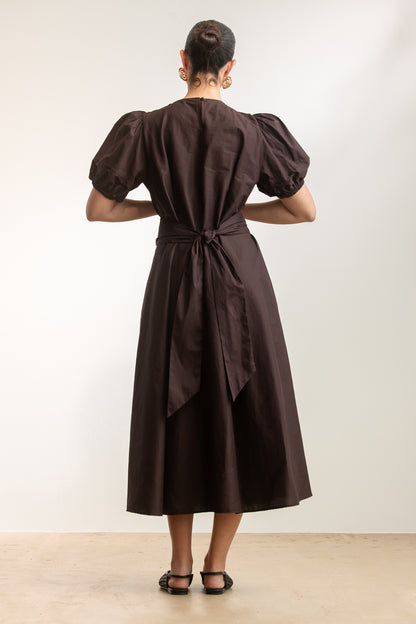 Kavita Puff Sleeve Midi _ 173163 _ Chocolate