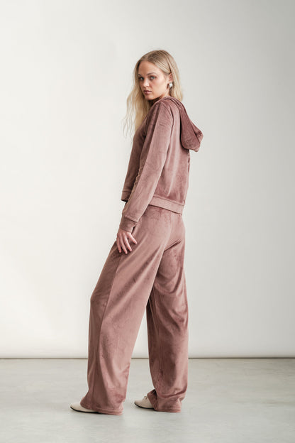 Jodie Velour Zip Through Hoody _ 163059 _ Chocolate