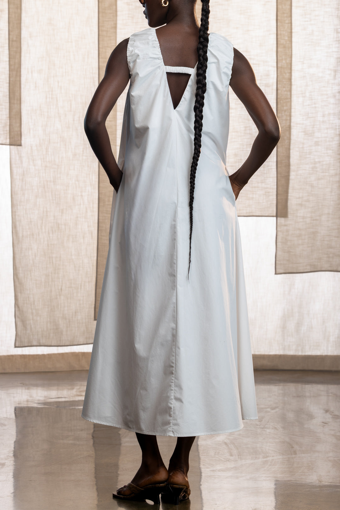 Aspen Cotton Ruched Neck Maxi Dress