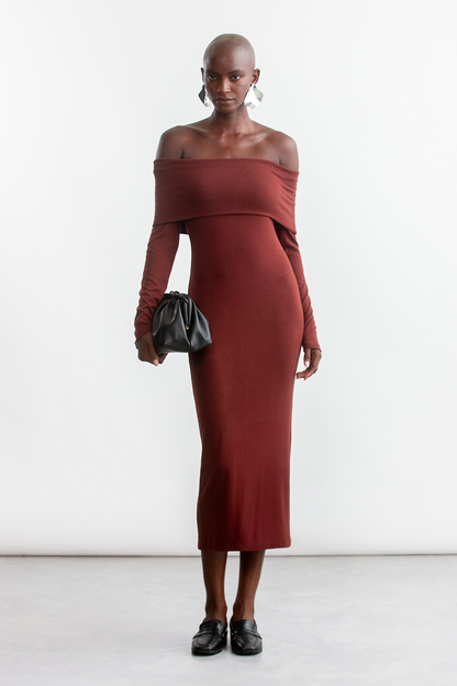 Amelia Bardot Dress _ 157186 _ Chocolate