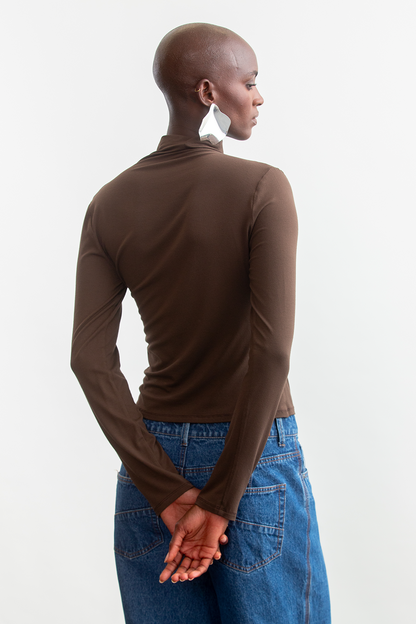 Nala High Neck Top _ 159040 _ Chocolate