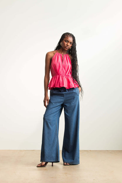 Keely Halter Neck Peplum Top