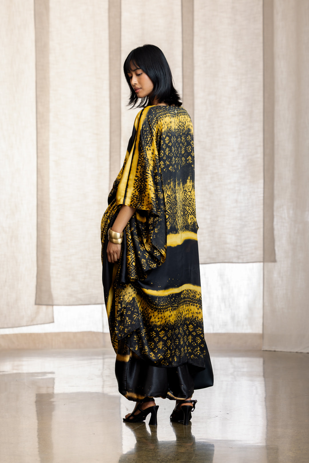 Fara Satin Drewcord Kaftan Dress