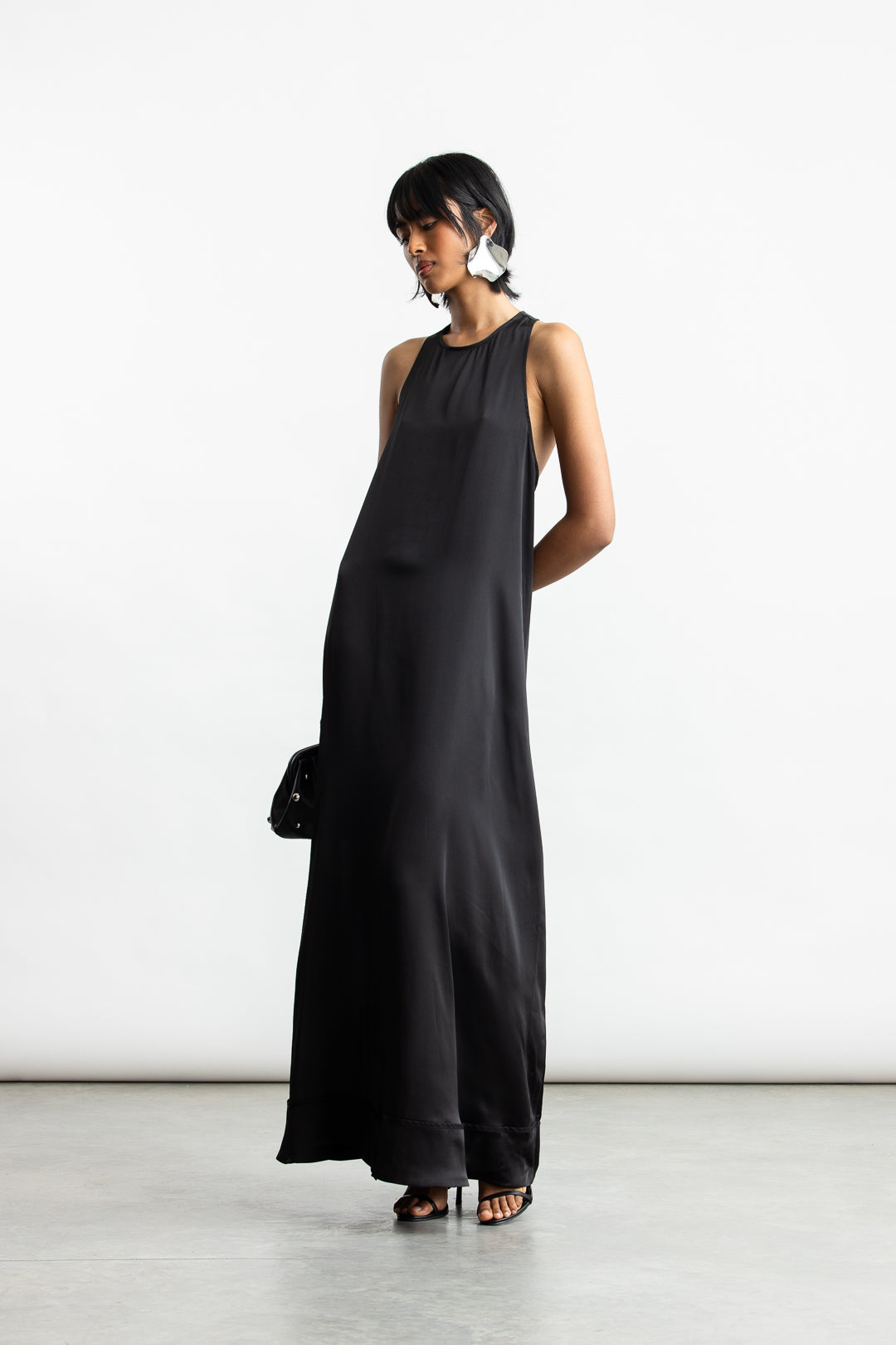 Pearl Satin Racerback Satin Maxi _ 170736 _ Black