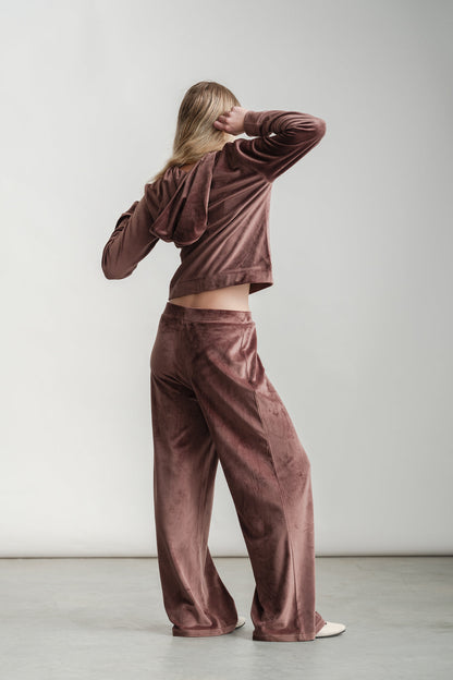 Holly Velor Wide Leg Trackpants _ 163056 _ Chocolate