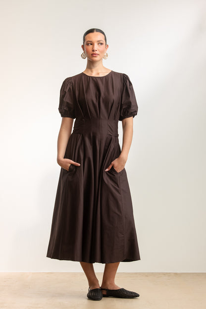 Kavita Puff Sleeve Midi _ 173163 _ Chocolate