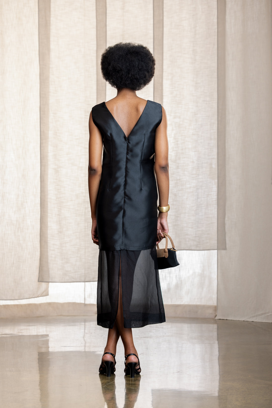 Claudia Sheer Peepout Column Dress