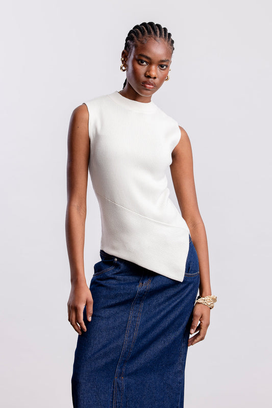 Ziphozihle Assymetric Rib Top _ 163078 _ Milk