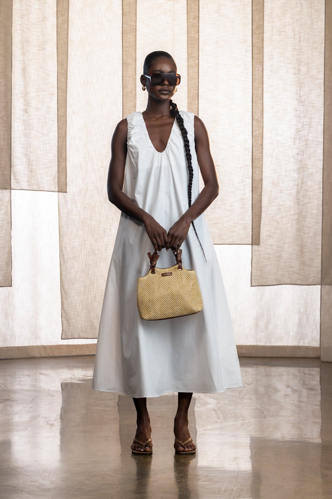 Aspen Cotton Ruched Neck Maxi Dress