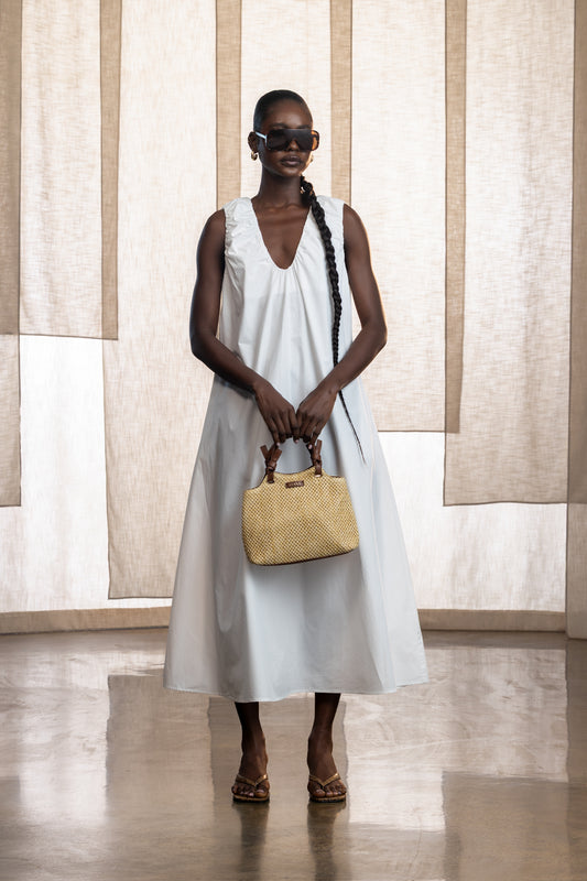 Aspen Cotton Ruched Neck Maxi Dress