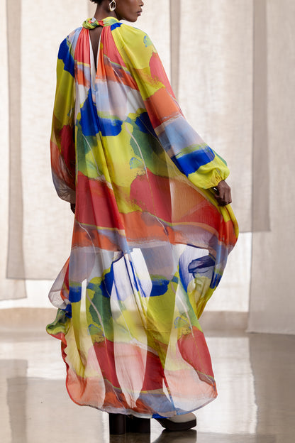 Ammarah Sheer Printed Highlow Maxi Dress