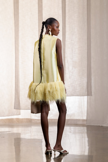 Calie Feather Hem A-Line Mini Dress