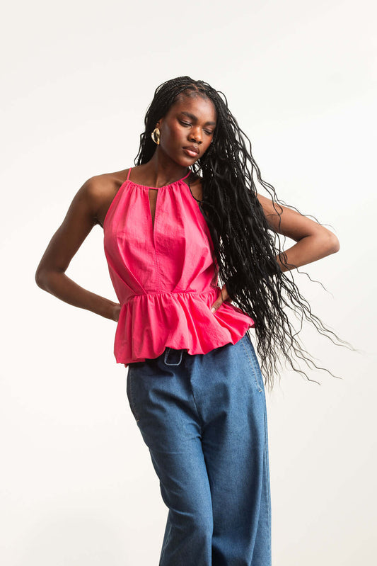 Keely Halter Neck Peplum Top