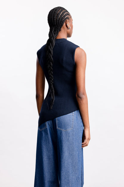 Ziphozihle Assymetric Rib Top _ 163123 _ Navy