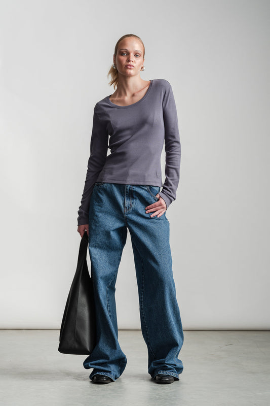 Kefilwe Scoop Neck Rib Top _ 162824 _ Charcoal