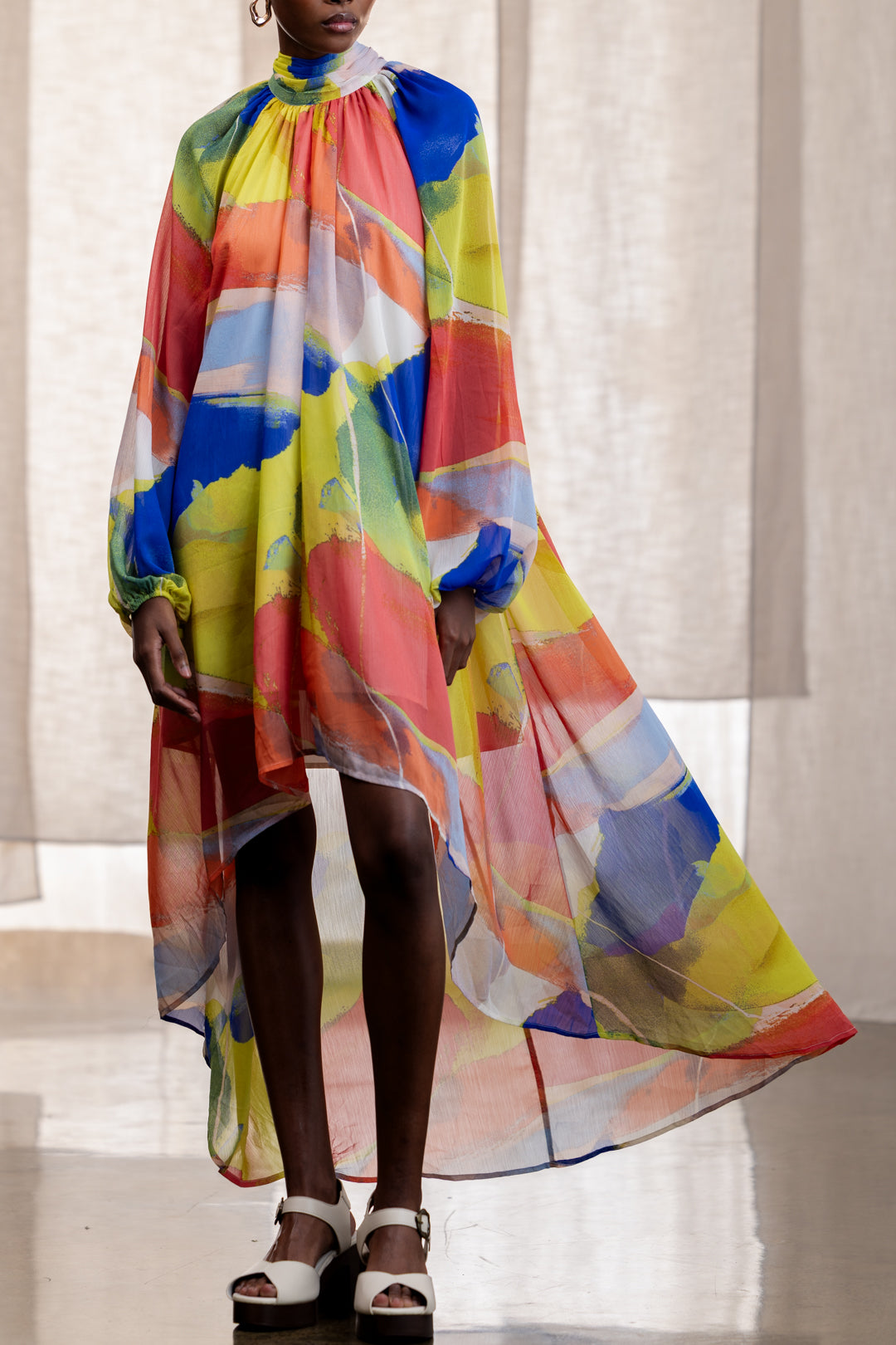 Ammarah Sheer Printed Highlow Maxi Dress