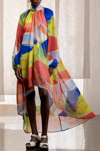 Ammarah Sheer Printed Highlow Maxi Dress