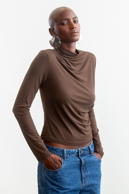 Nala High Neck Top _ 159040 _ Chocolate