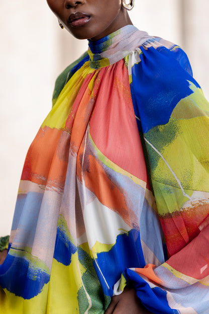 Ammarah Sheer Printed Highlow Maxi Dress