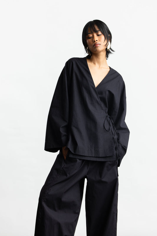 Lior Wrap Kimono Blouse _ 167992 _ Black Texture