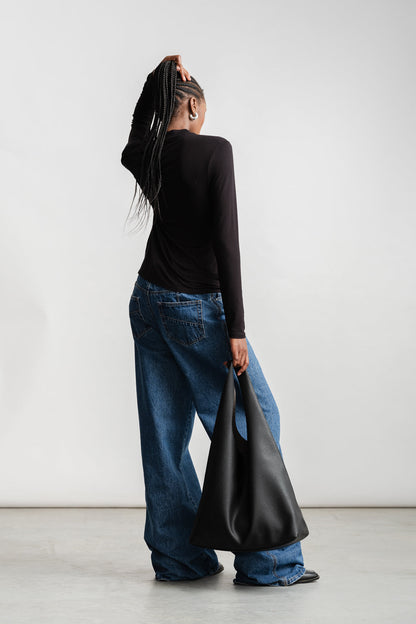 Inez Turtle Neck Top _ 160734 _ Black Texture