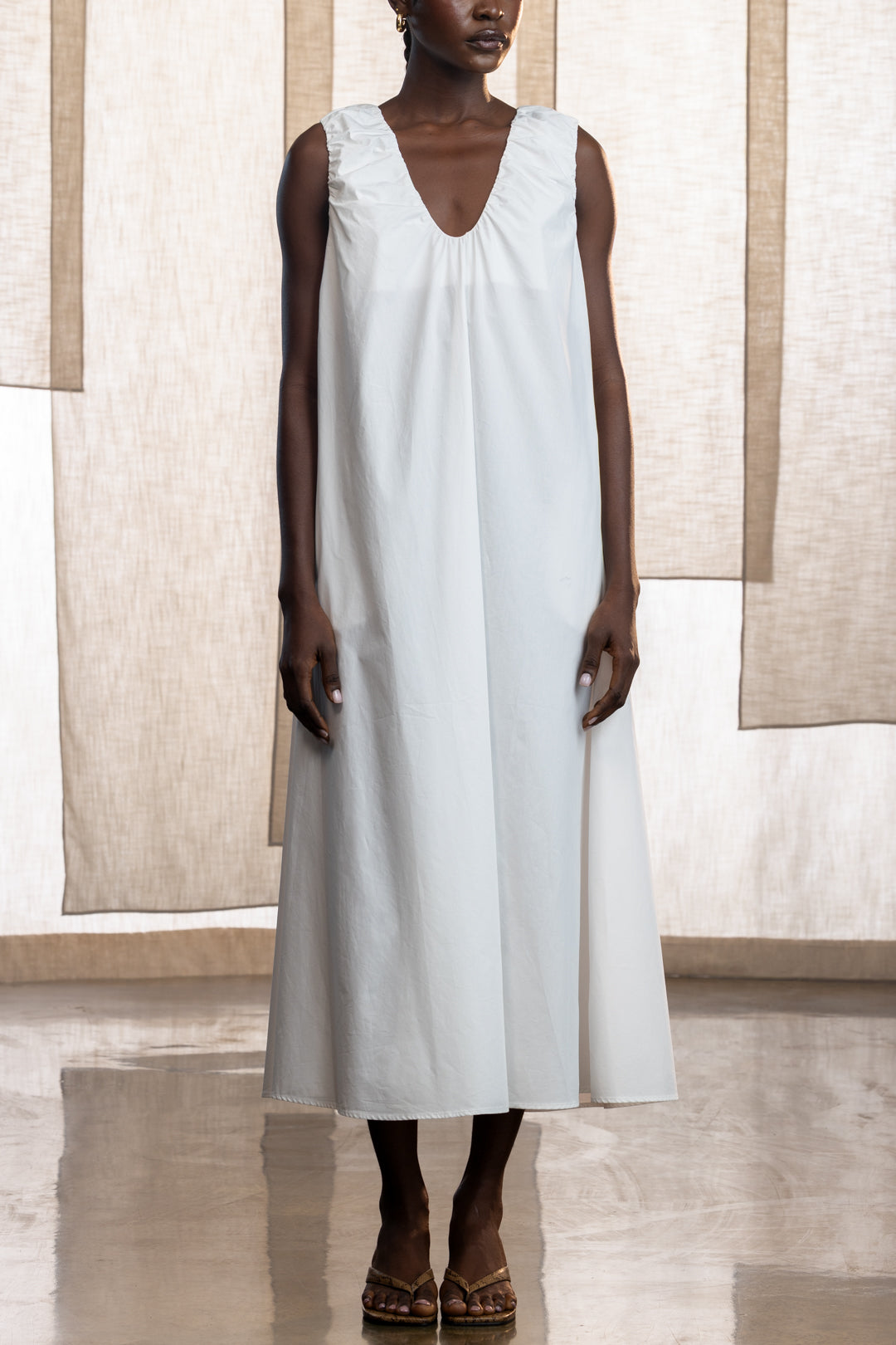 Aspen Cotton Ruched Neck Maxi Dress
