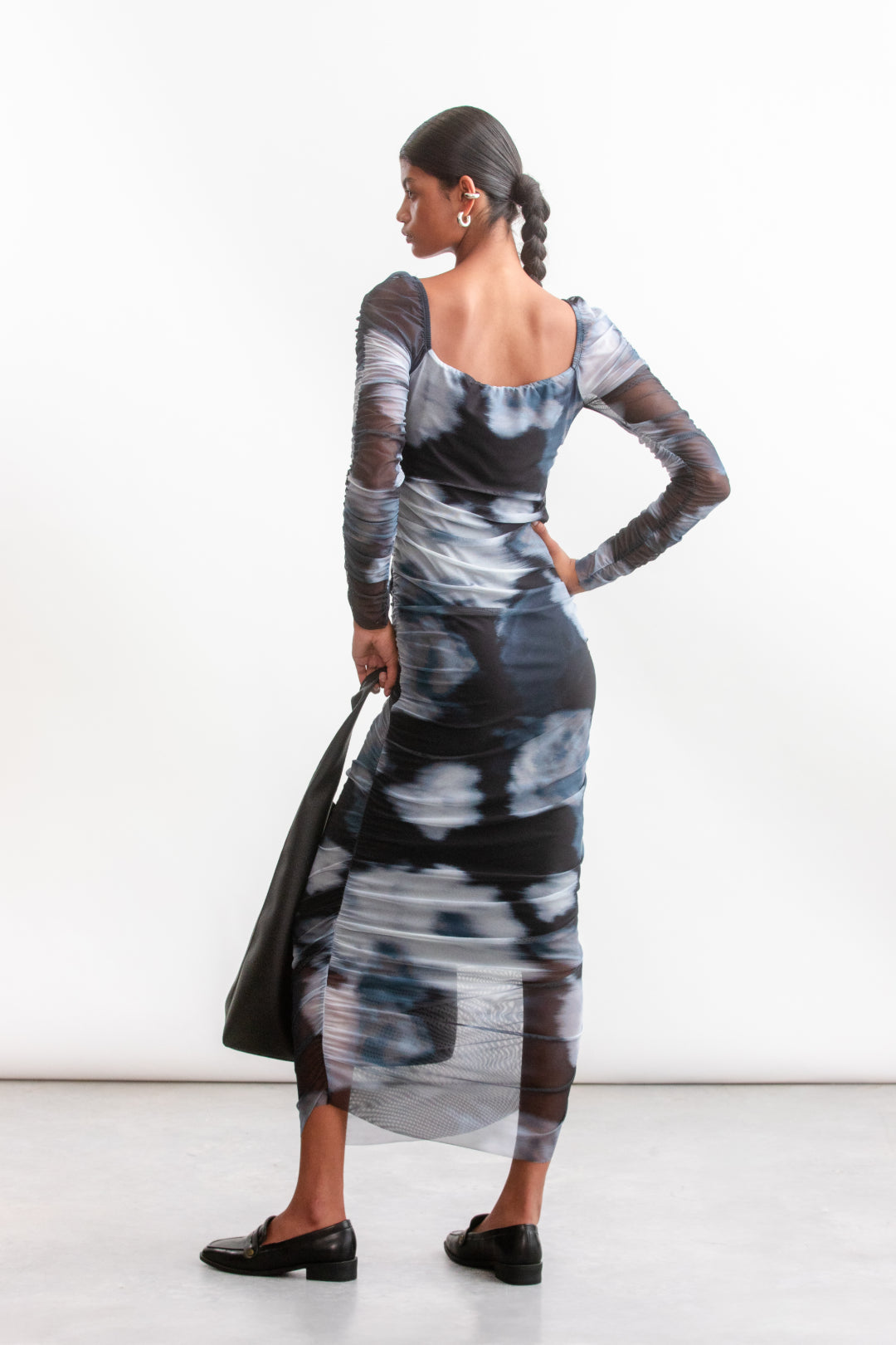 Remi Ruched Mesh Dress _ 157160 _ Black Texture