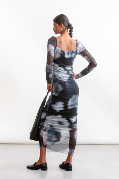 Remi Ruched Mesh Dress _ 157160 _ Black Texture