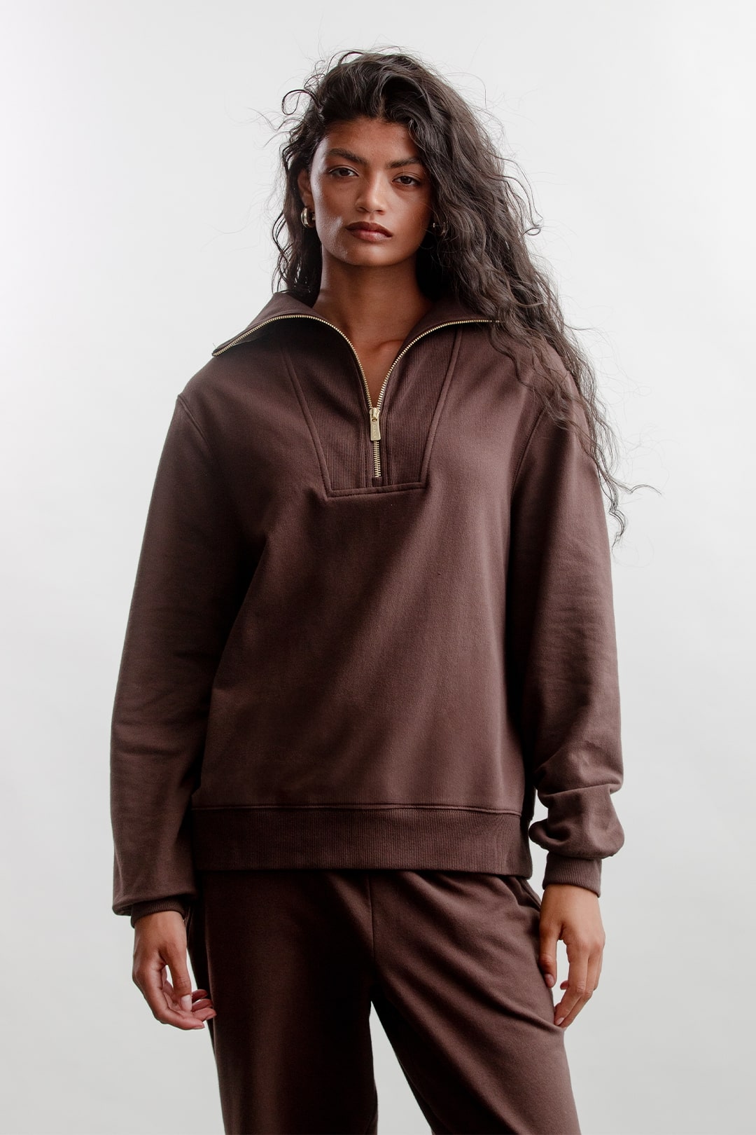 Catherine 1/4 Zip Sweatshirt _ 160257 _ Chocolate – AYANA